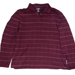 Men’s collared striped burgundy long sleeve